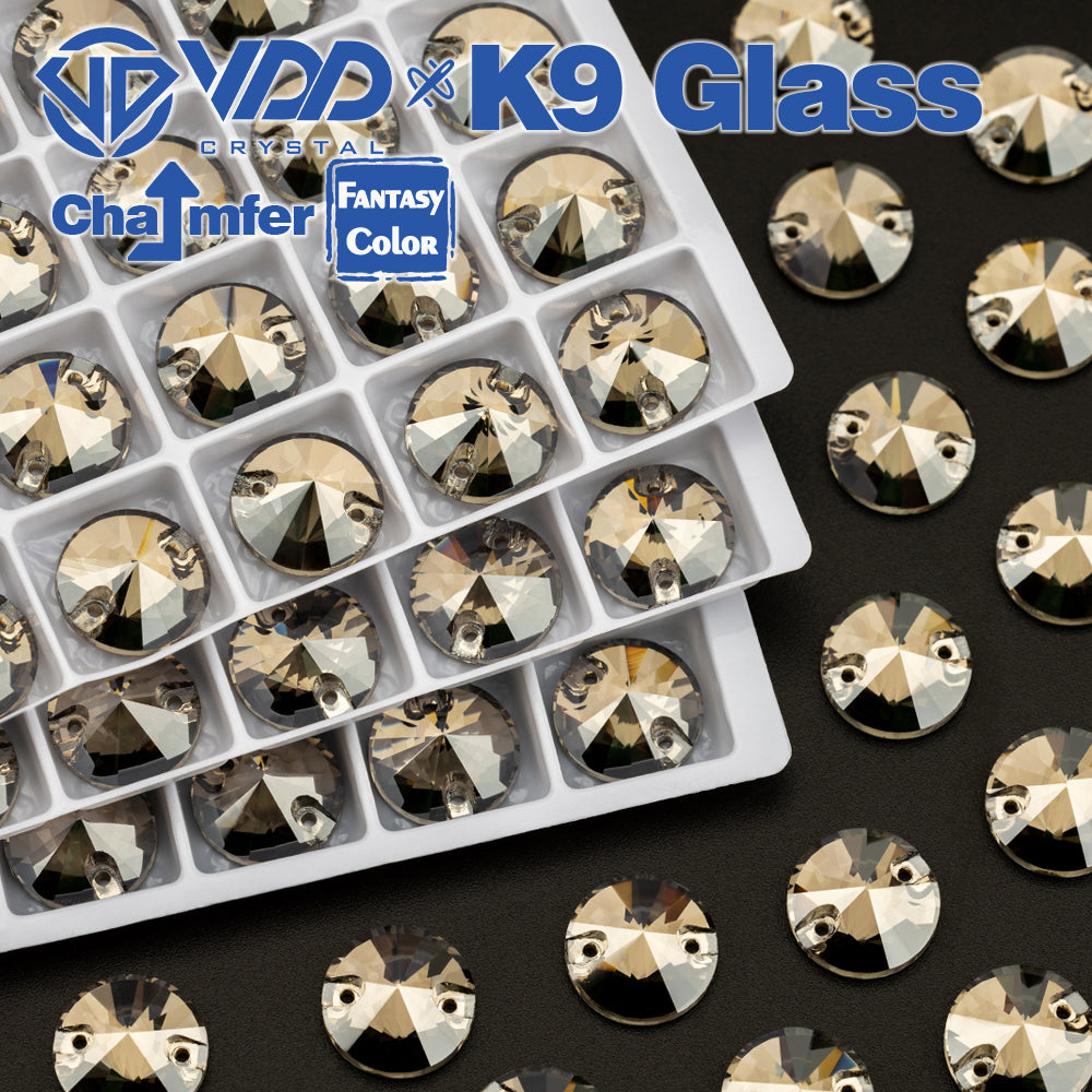 VDD Rivoli 12mm 40Pcs Greige Color Top Quality K9 Glass Sew on Rhinestone Sewing Crystal Flatback Clothes Decorations