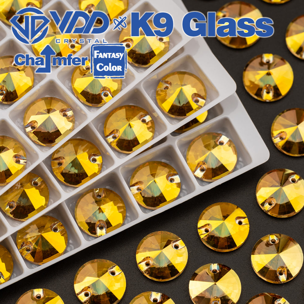 VDD Rivoli 12mm 40Pcs Sunshine Color K9 Glass Sew on Rhinestones Sewing Crystals Flat Back Stones for Clothes Accessories