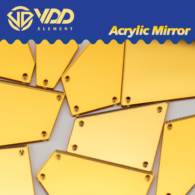 VDD 30/60/200Pcs Mix Size Golden Acrylic Mirror Sewing Rhinestones Sew On DIY Crafts Flat Back Stones For Garment Decorations