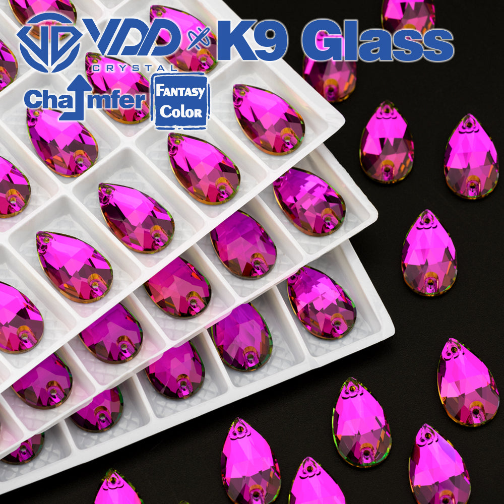 VDD Pear 11x18mm 24Pcs Rose Pulse Color Top Quality K9 Glass Sew on Rhinestone Sewing Crystal Flatback Clothes Decorations