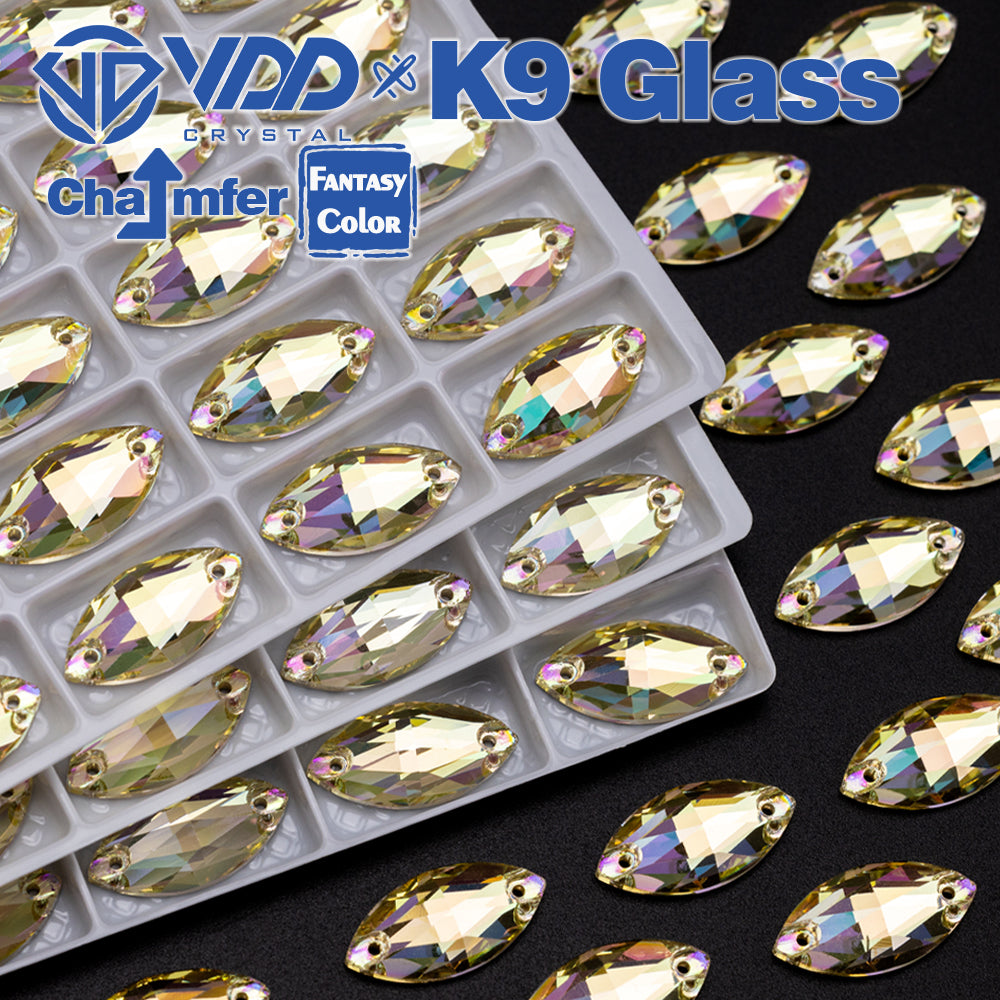 VDD Navette 9x18mm 36Pcs Glimmer Color Top Quality K9 Glass Sew on Rhinestone Sewing Crystal Flatback Clothes Decorations