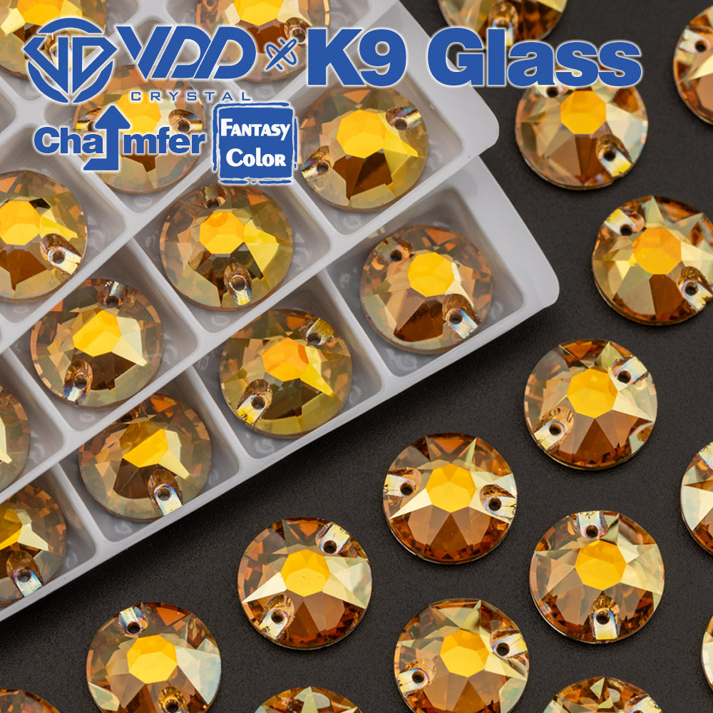 VDD 8B-8S 12mm 40Pcs Sunshine Color K9 Glass Sew on Rhinestones Sewing Crystals Flat Back Stones for Clothes Accessories