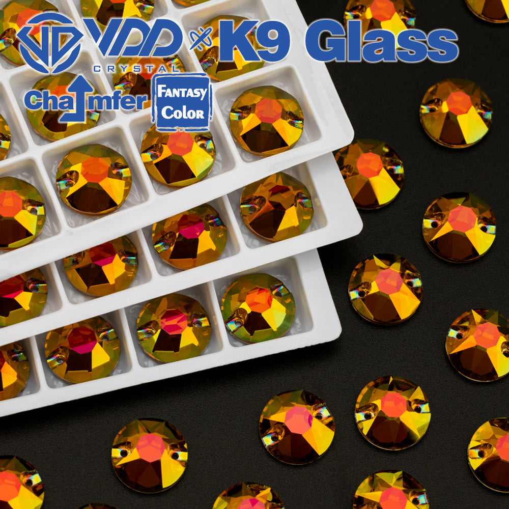 VDD 8B-8S 12mm 40Pcs Sunset Prism Color Top Quality K9 Glass Sew on Rhinestone Sewing Crystal Flatback Clothes Decorations