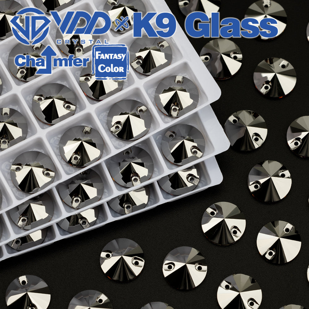 VDD Rivoli 12mm 40Pcs Hematite Color Top Quality K9 Glass Sew on Rhinestone Sewing Crystal Flatback Clothes Decorations