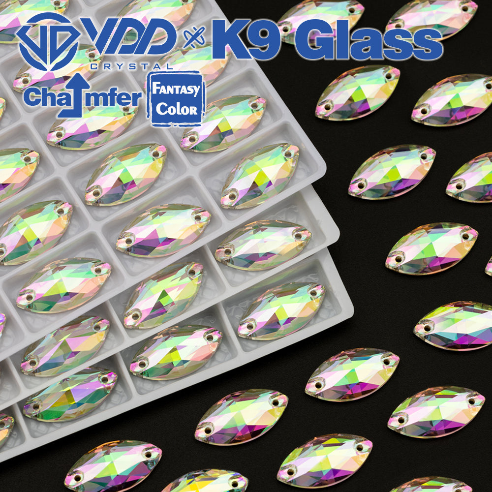 VDD Navette 9x18mm 36Pcs Chroma Shimmer Color Top Quality K9 Glass Sew on Rhinestone Sewing Crystal Flatback Clothes Decorations