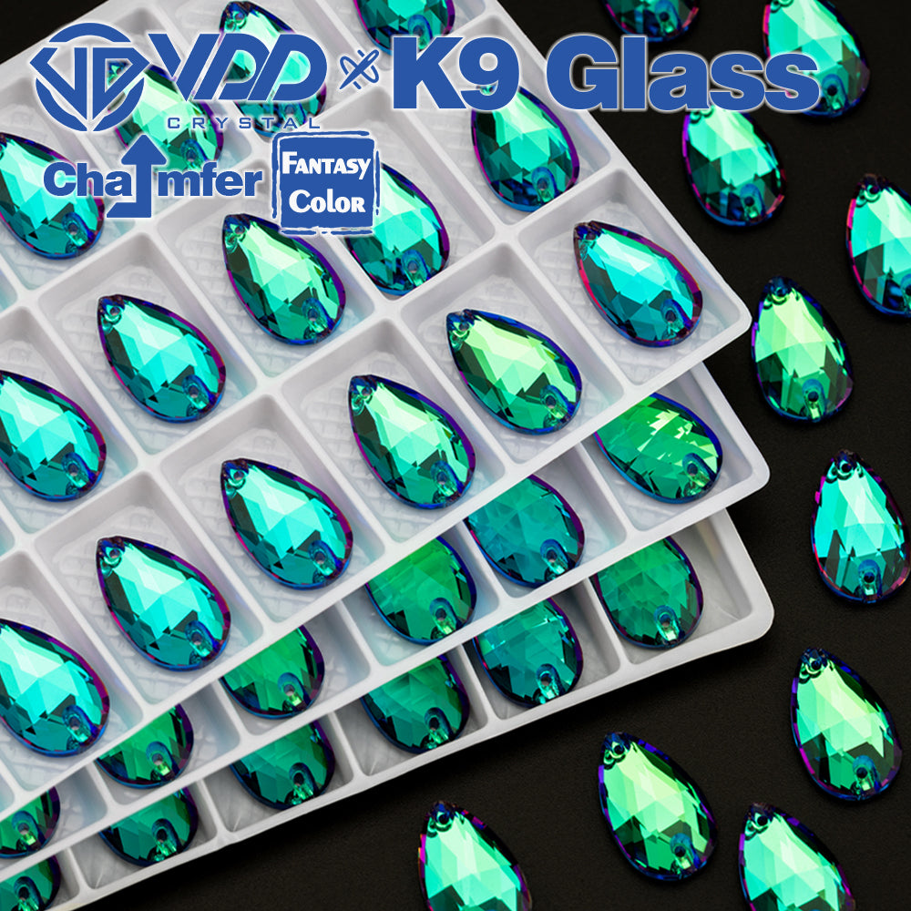 VDD Pear 11x18mm 24Pcs Luxe Green Color Top Quality K9 Glass Sew on Rhinestone Sewing Crystal Flatback Clothes Decorations