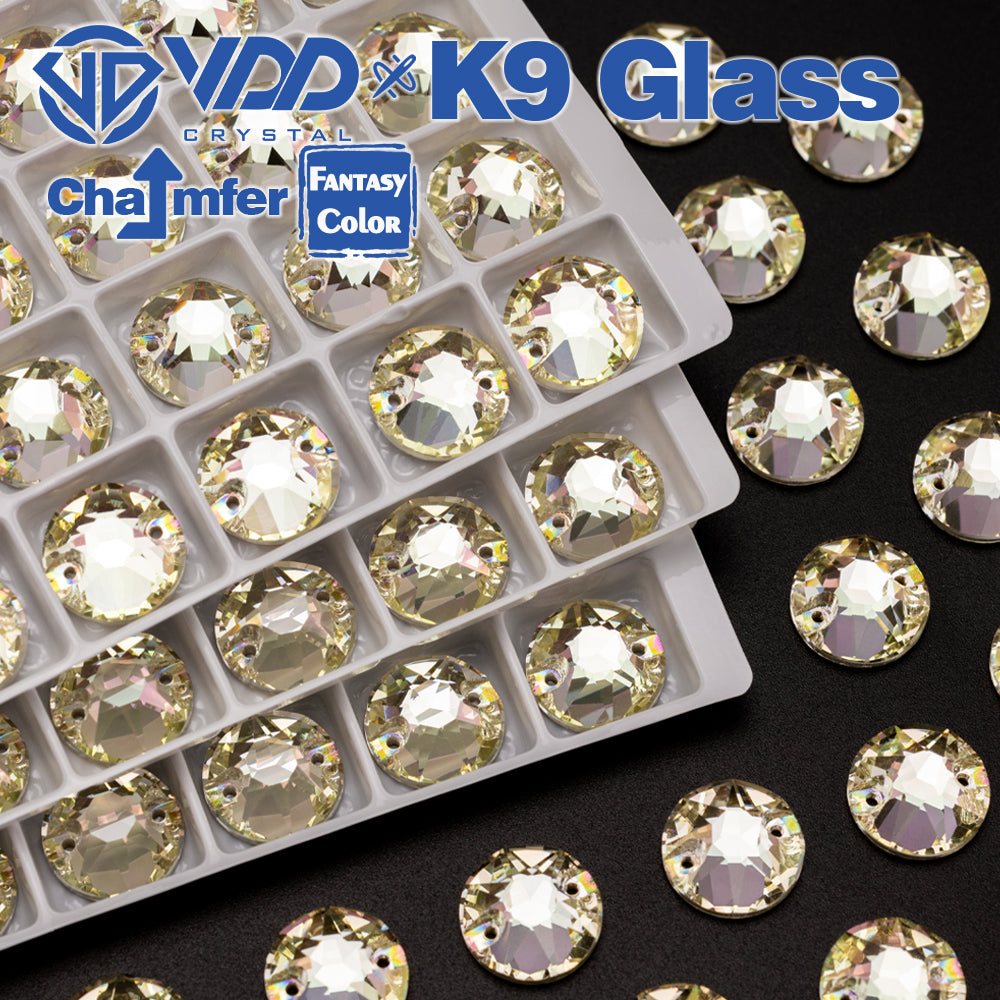 VDD 8B-8S 12mm 40Pcs Glimmer Color Top Quality K9 Glass Sew on Rhinestone Sewing Crystal Flatback Clothes Decorations