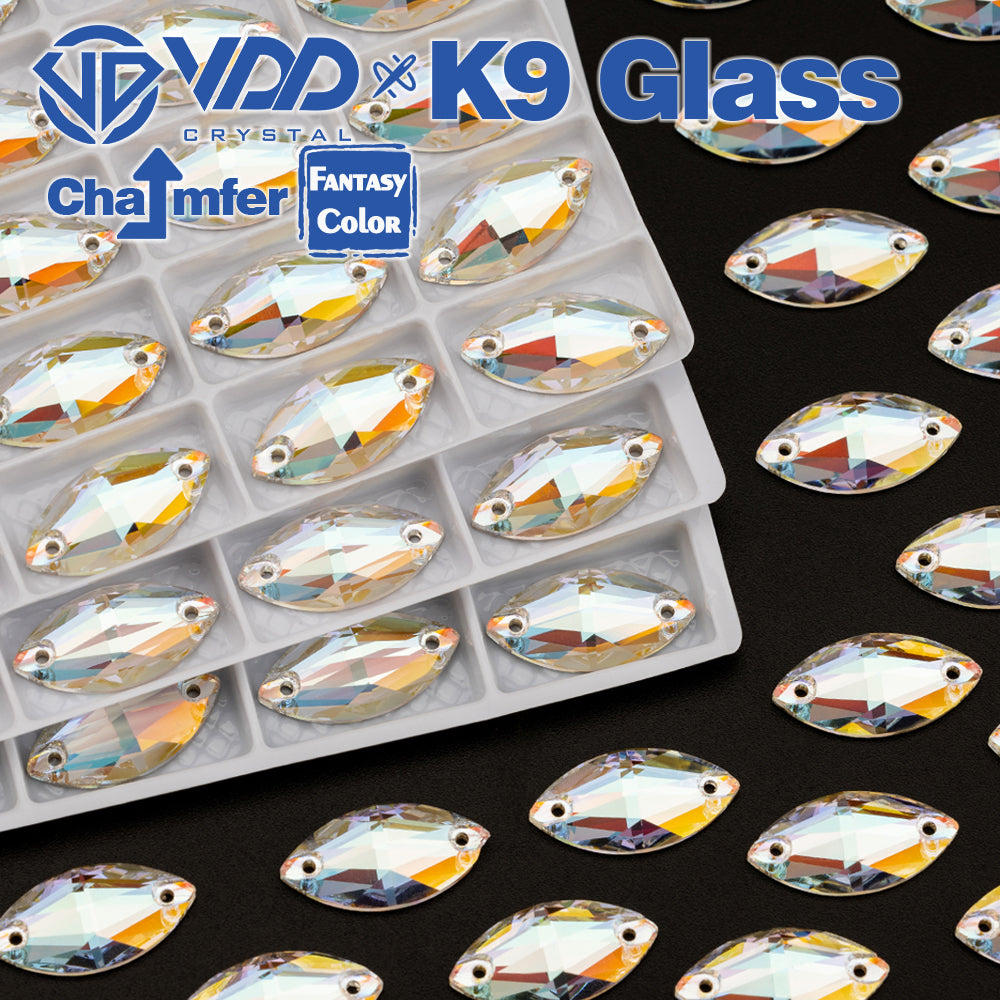 VDD Navette 9x18mm 36Pcs Aura Mirage Color Top Quality K9 Glass Sew on Rhinestone Sewing Crystal Flatback Clothes Decorations