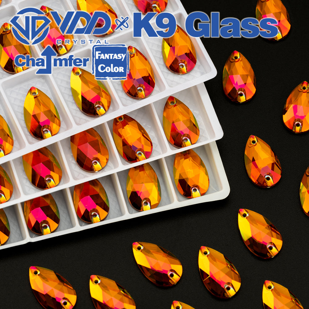 VDD Pear 11x18mm 24Pcs Sunset Prism Color Top Quality K9 Glass Sew on Rhinestone Sewing Crystal Flatback Clothes Decorations
