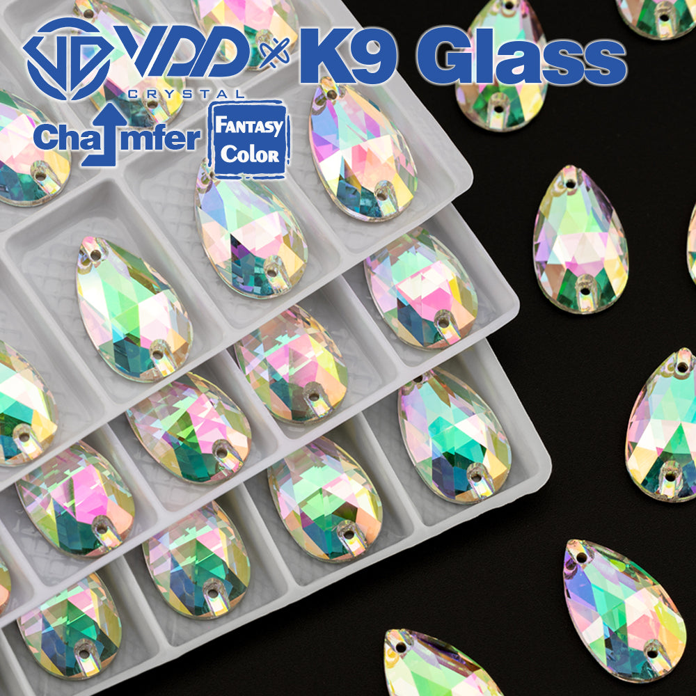 VDD Pear 11x18mm 24Pcs Chroma Shimmer Color Top Quality K9 Glass Sew on Rhinestone Sewing Crystal Flatback Clothes Decorations