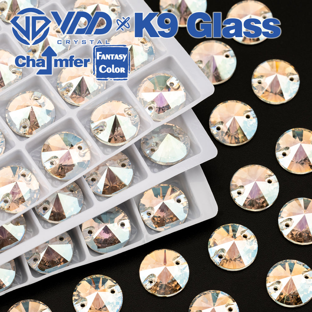 VDD Rivoli 12mm 40Pcs Stardust Shimmer Color Top Quality K9 Glass Sew on Rhinestone Sewing Crystal Flatback Clothes Decorations