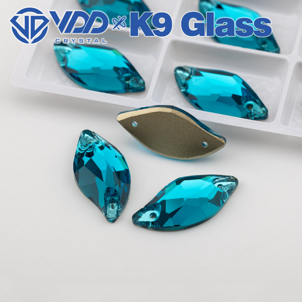 VDD S115 Indicolite Leaf Top Quality K9 Glass Sew on Rhinestones Crystal Flatback Sewing Stones for Clothes Decorations