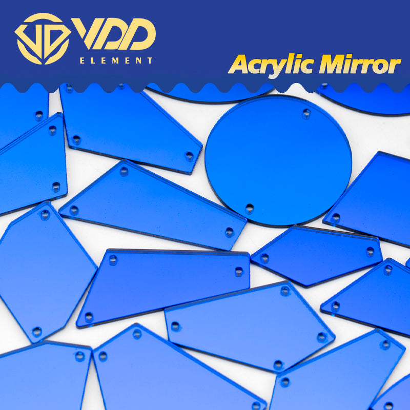 VDD 30/60/200Pcs Mix Size Blue Acrylic Mirror Sewing Rhinestones Sew On DIY Crafts Flat Back Stones For Garment Decorations