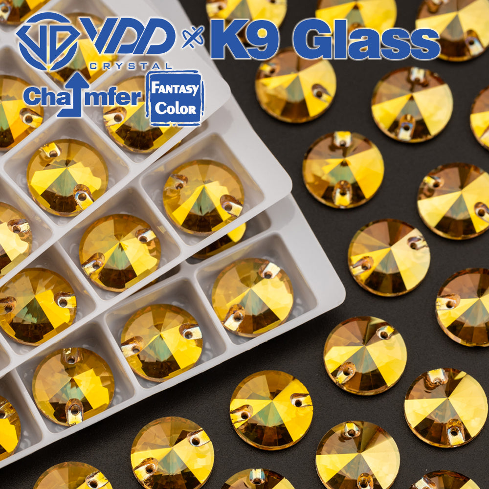 VDD Rivoli 12mm 40Pcs Sunshine Color K9 Glass Sew on Rhinestones Sewing Crystals Flat Back Stones for Clothes Accessories