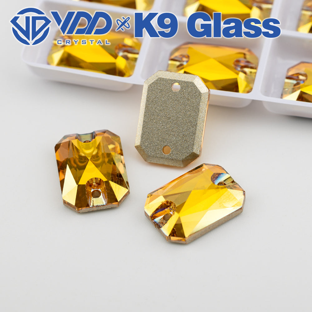 VDD S258 Sunshine Emerald Cut Top Quality K9 Glass Sew on Rhinestones Crystal Flatback Sewing Stones for Clothes Decorations