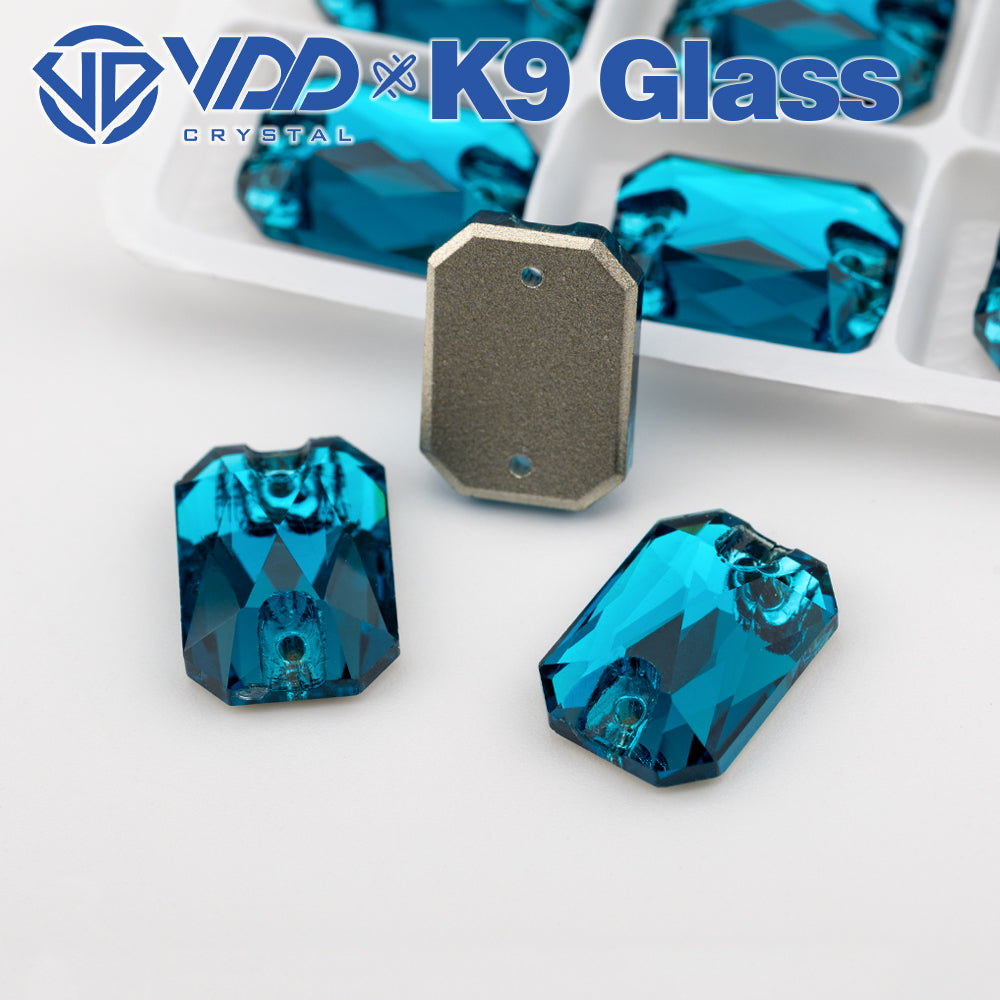 VDD S115 Indicolite Emerald Cut Top Quality K9 Glass Sew on Rhinestones Crystal Flatback Sewing Stones for Clothes Decorations