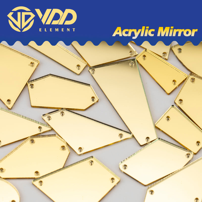 VDD 30/60/200Pcs Mix Size LightYellow Acrylic Mirror Sewing Rhinestones SewOn DIY Crafts FlatBack Stones For Garment Decorations