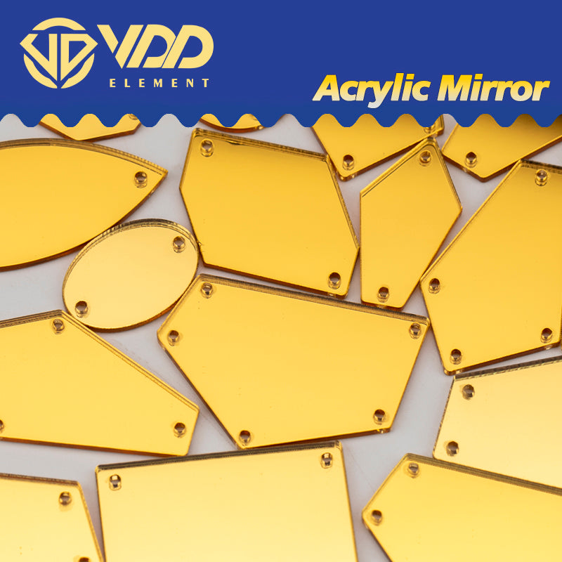 VDD 30/60/200Pcs Mix Size Golden Acrylic Mirror Sewing Rhinestones Sew On DIY Crafts Flat Back Stones For Garment Decorations
