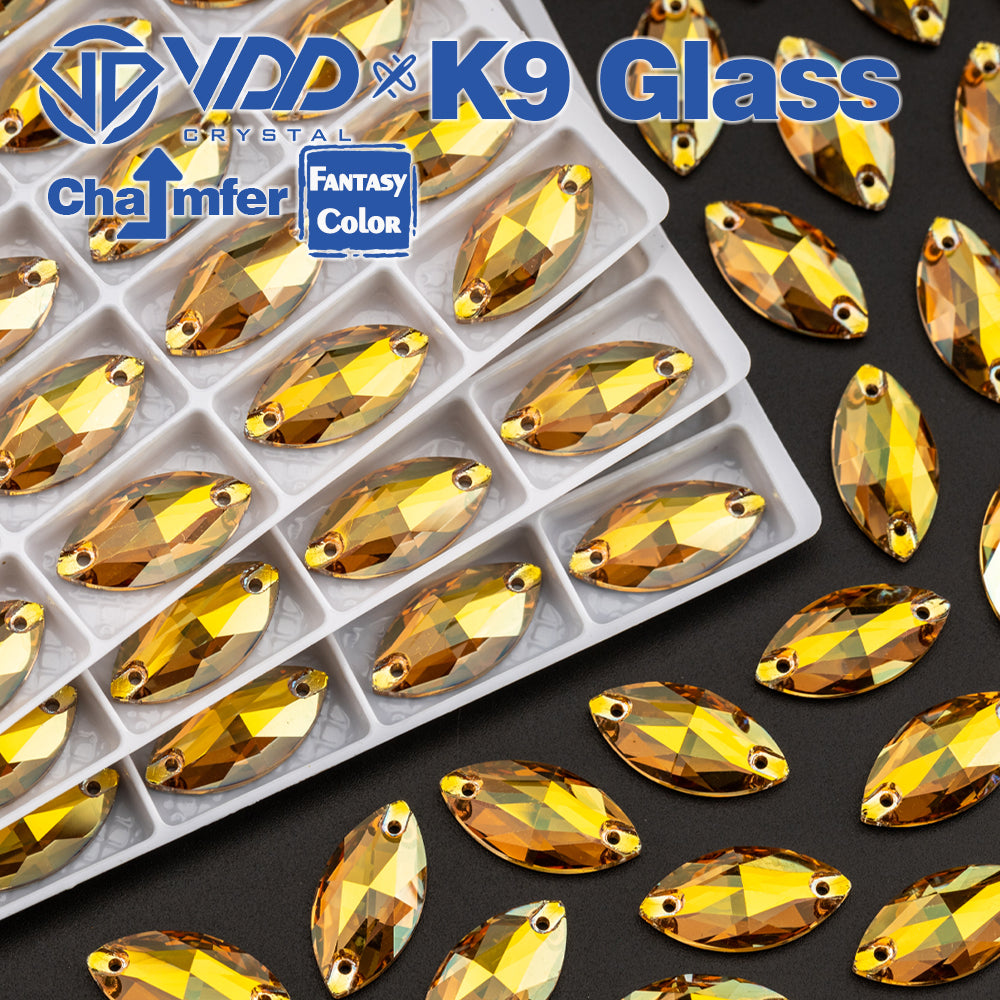 VDD Navette 9x18mm 36Pcs Sunshine Color K9 Glass Sew on Rhinestones Sewing Crystals Flat Back Stones for Clothes Accessories