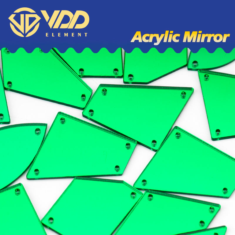 VDD 30/60/200Pcs Mix Size Green Acrylic Mirror Sewing Rhinestones Sew On DIY Crafts Flat Back Stones For Garment Decorations