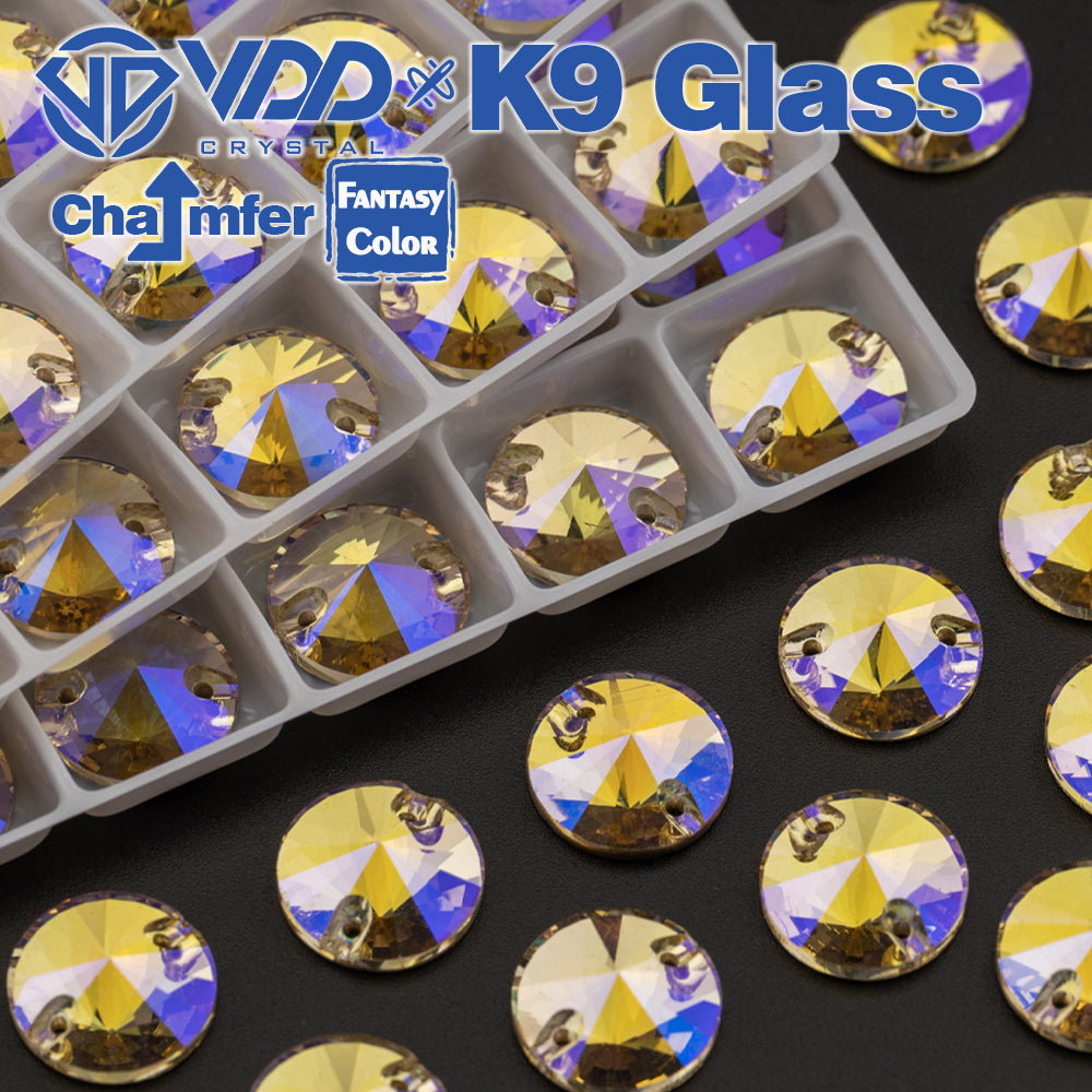 VDD Rivoli 12mm 40Pcs Paradise Shine Color Top Quality K9 Glass Sew on Rhinestone Sewing Crystal Flatback Clothes Decorations