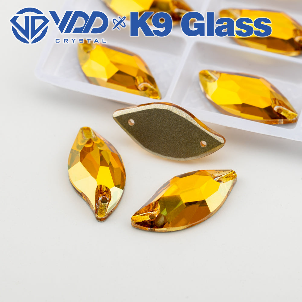 VDD S258 Sunshine Leaf Top Quality K9 Glass Sew on Rhinestones Crystal Flatback Sewing Stones for Clothes Decorations