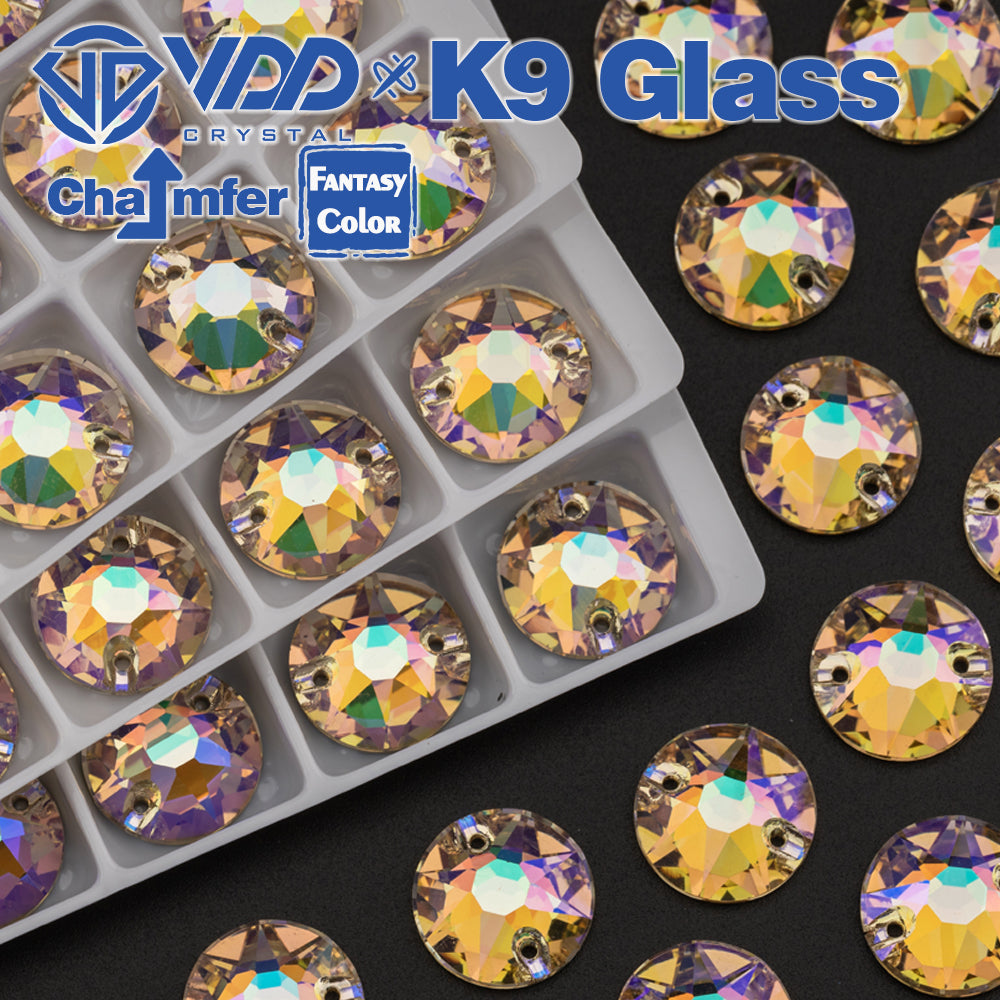 VDD 8B-8S 12mm 40Pcs Paradise Shine Color Top Quality K9 Glass SewOn Rhinestone Sewing Crystal Flatback Clothes Decorations