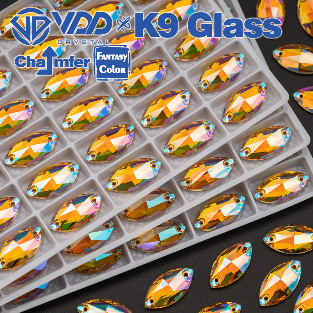 VDD Navette 9x18mm 36Pcs Burning Sun Color Top Quality K9 Glass Sew on Rhinestone Sewing Crystal Flatback Garment Decoration