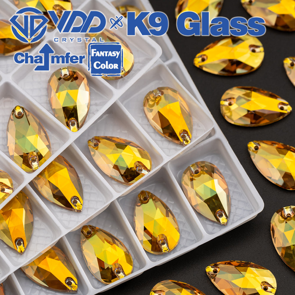 VDD Pear 11x18mm 24Pcs Sunshine Color K9 Glass Sew on Rhinestones Sewing Crystals Flat Back Stones for Clothes Accessories