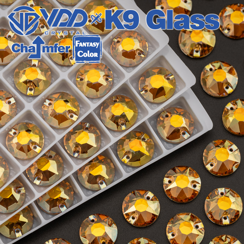 VDD 8B-8S 12mm 40Pcs Sunshine Color K9 Glass Sew on Rhinestones Sewing Crystals Flat Back Stones for Clothes Accessories
