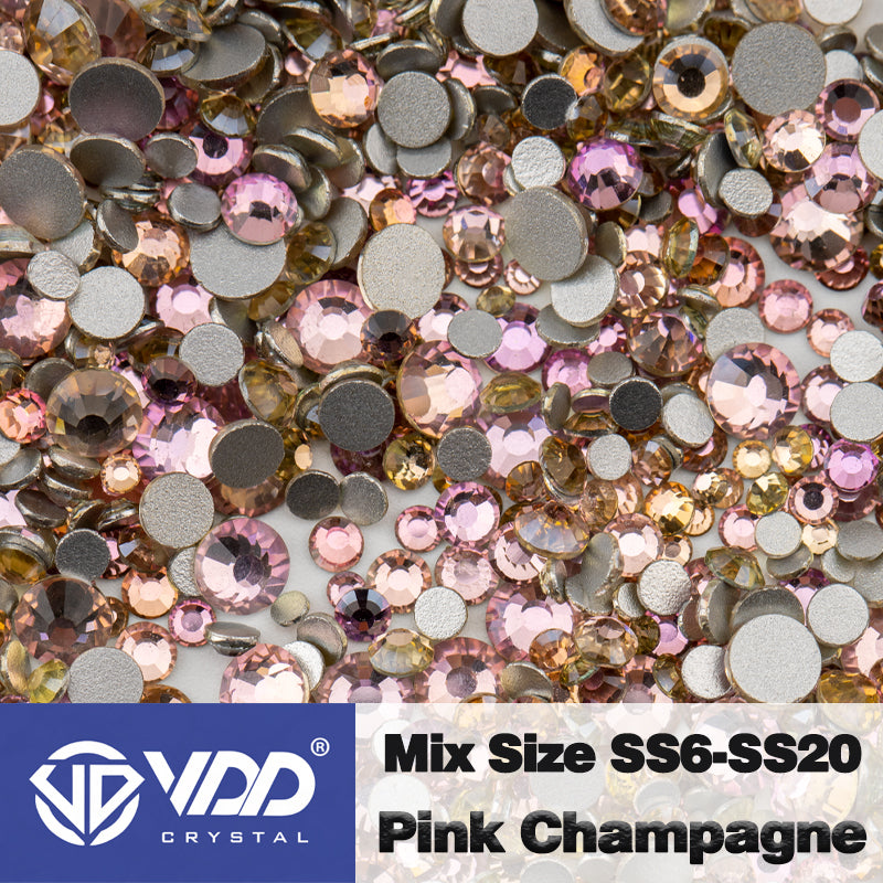 VDD 121 Pink Champagne Mix Size SS6-SS20 High Quality Glass Rhinestones Crystal Flatback Glitter Stones Nail Art DIY Crafts Decorations