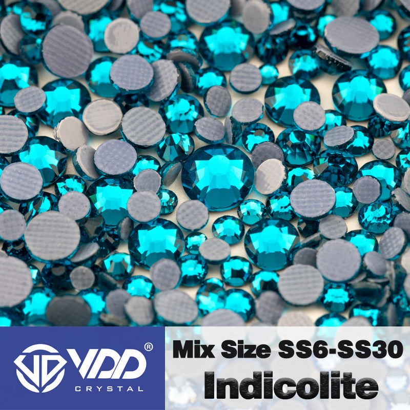 VDD 025 Indicolite Wholesale SS6-SS30 Hotfix Mix Size Glass Rhinestone Crystal Flat Back High Quality Strass Stones For DIY Clothes Accessories