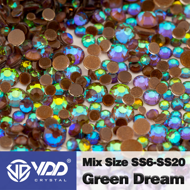 VDD 122 Green Dream Mix Size SS6-SS20 High Quality Glass Rhinestones Crystal Flatback Glitter Stones Nail Art DIY Crafts Decorations