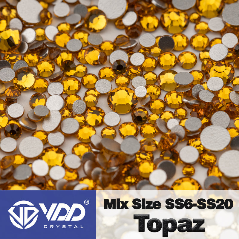 VDD 006 Topaz Mix Size SS6-SS20 High Quality Glass Rhinestones Crystal Flatback Glitter Stones Nail Art DIY Crafts Decorations