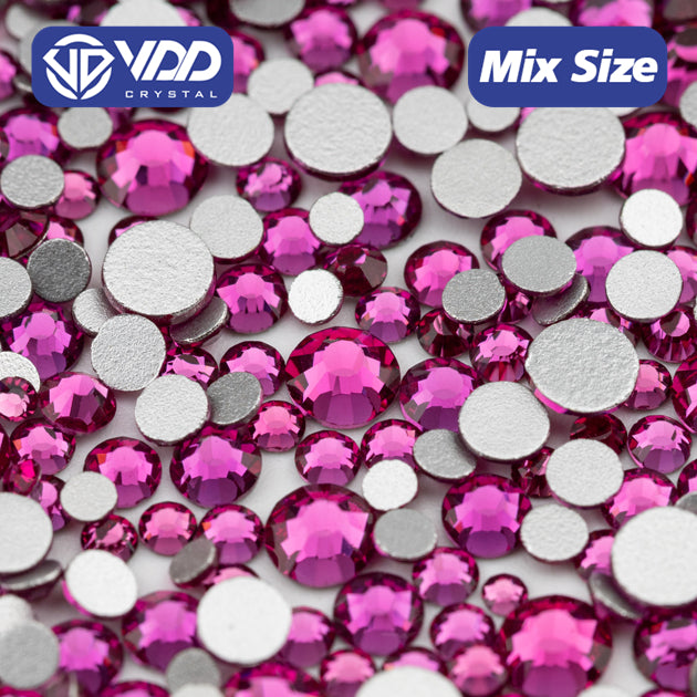 VDD 042 Fuchsia Mix Size SS6-SS20 High Quality Glass Rhinestones Crystal Flatback Glitter Stones Nail Art DIY Crafts Decorations