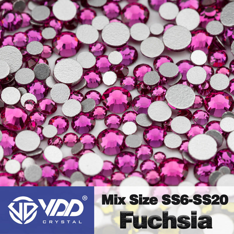 VDD 042 Fuchsia Mix Size SS6-SS20 High Quality Glass Rhinestones Crystal Flatback Glitter Stones Nail Art DIY Crafts Decorations
