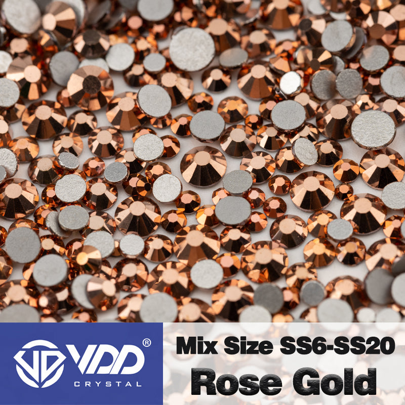 VDD 069 Rose Gold Mix Size SS6-SS20 High Quality Glass Rhinestones Crystal Flatback Glitter Stones Nail Art DIY Crafts Decorations