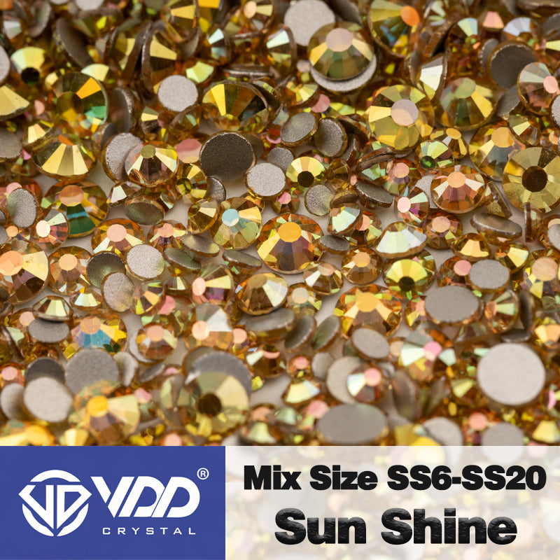 VDD 125 Sun Shine Mix Size SS6-SS20 High Quality Glass Rhinestones Crystal Flatback Glitter Stones Nail Art DIY Crafts Decorations