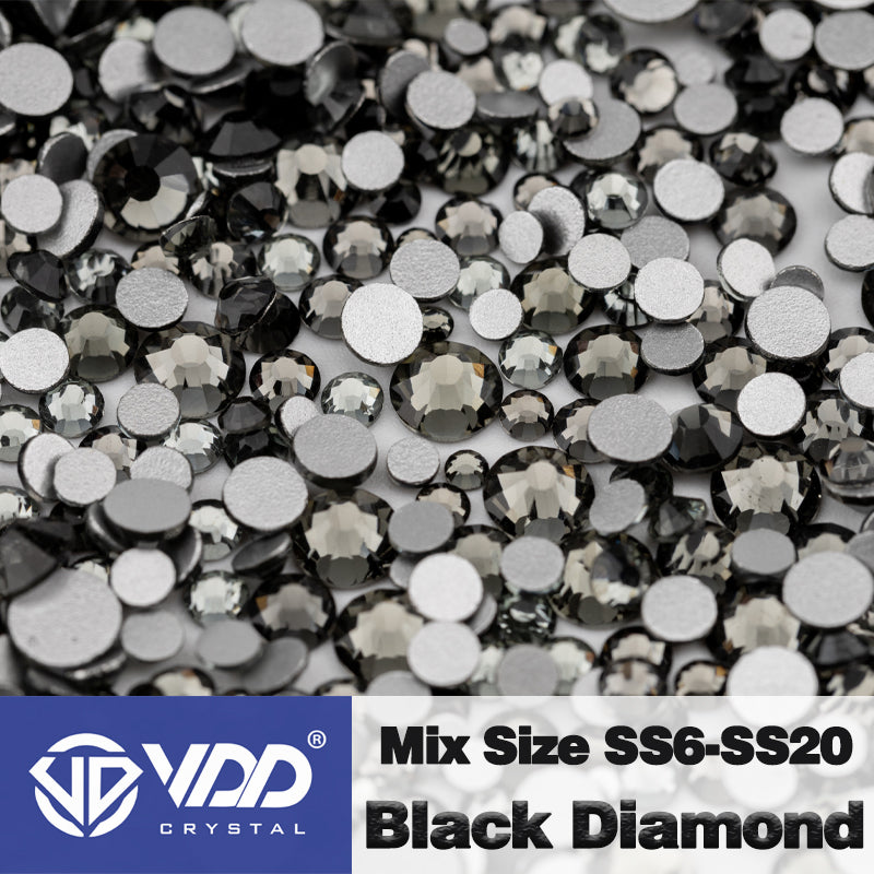 VDD 003 Black Diamond Mix Size SS6-SS20 High Quality Glass Rhinestones Crystal Flatback Glitter Stones Nail Art DIY Crafts Decorations