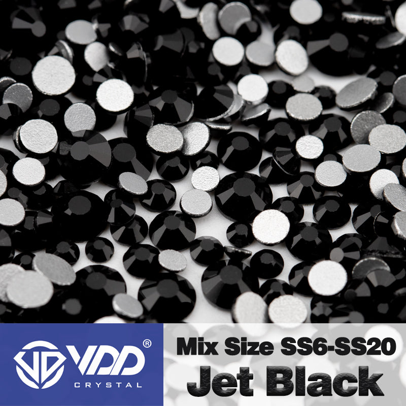 VDD 002 Jet Mix Size SS6-SS20 High Quality Glass Rhinestones Crystal Flatback Glitter Stones Nail Art DIY Crafts Decorations