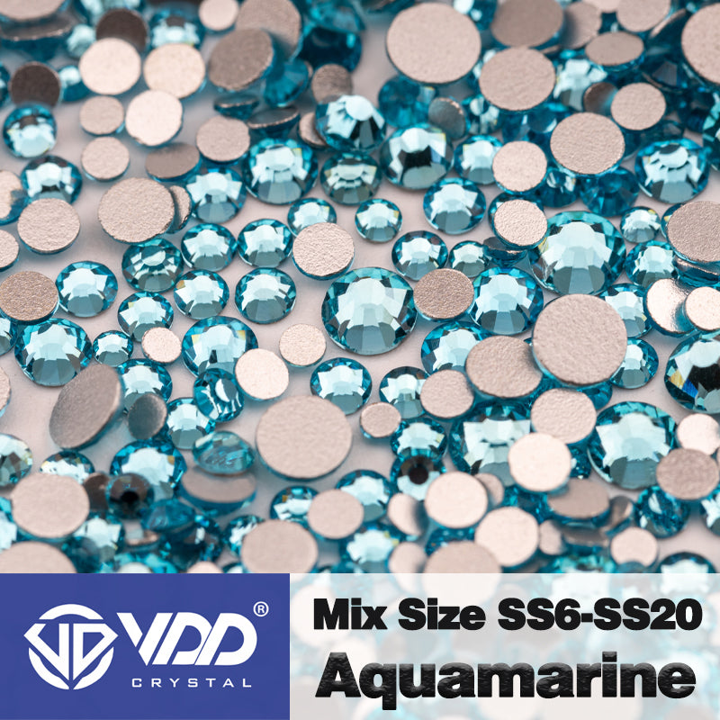 VDD 027 Aquamarine Mix Size SS6-SS20 High Quality Glass Rhinestones Crystal Flatback Glitter Stones Nail Art DIY Crafts Decorations