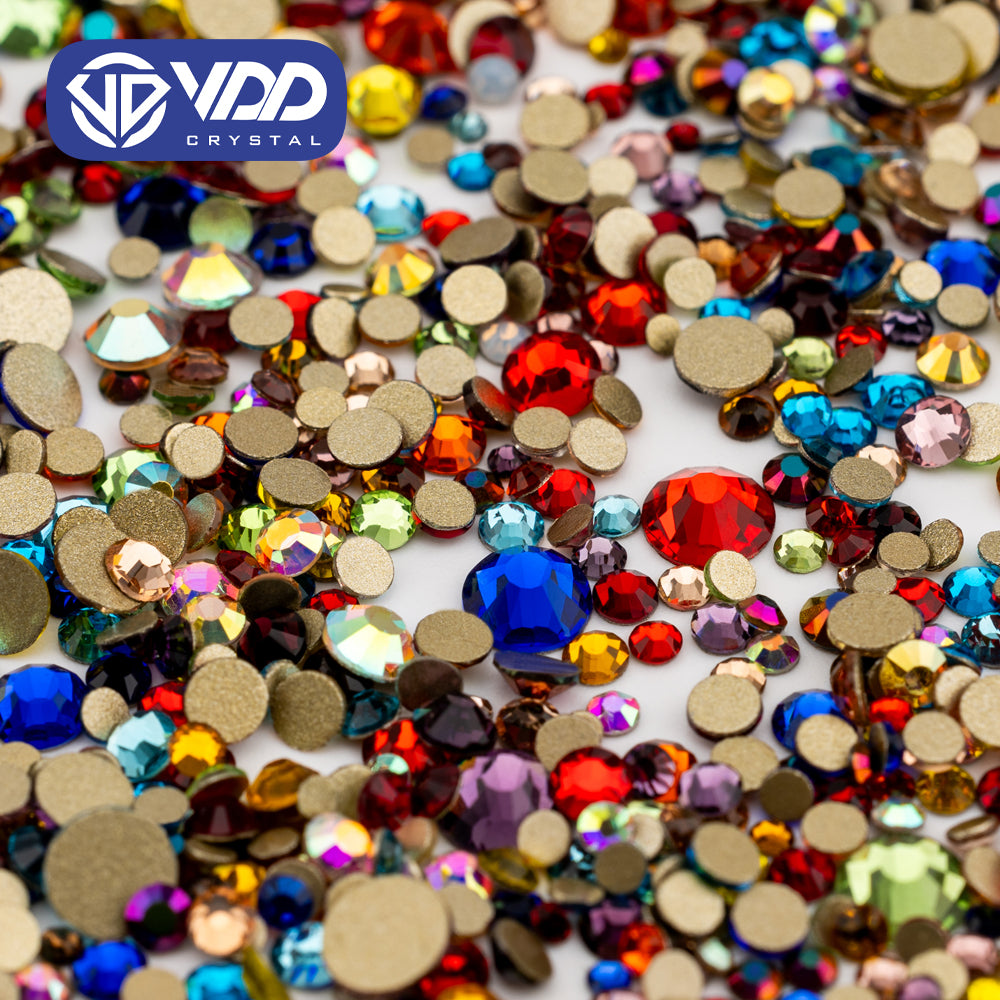 VDD Mix Color Mix Size SS4-SS20 Clear Crystal Rhinestones Non-hotfix Gold Flatback Glitter Stones Nail Art Crafts DIY Decorations