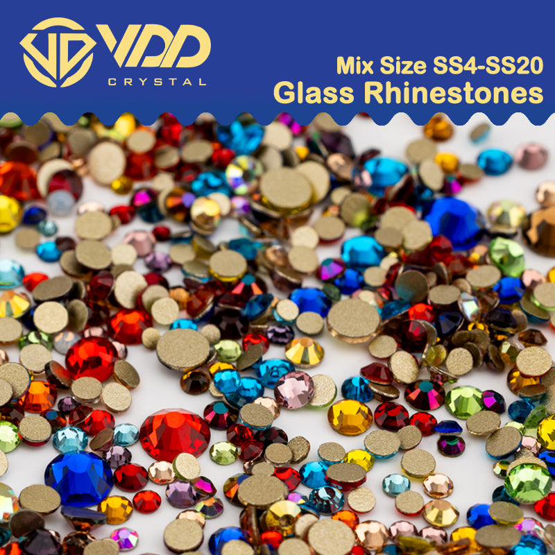 VDD Mix Color Mix Size SS4-SS20 Clear Crystal Rhinestones Non-hotfix Gold Flatback Glitter Stones Nail Art Crafts DIY Decorations