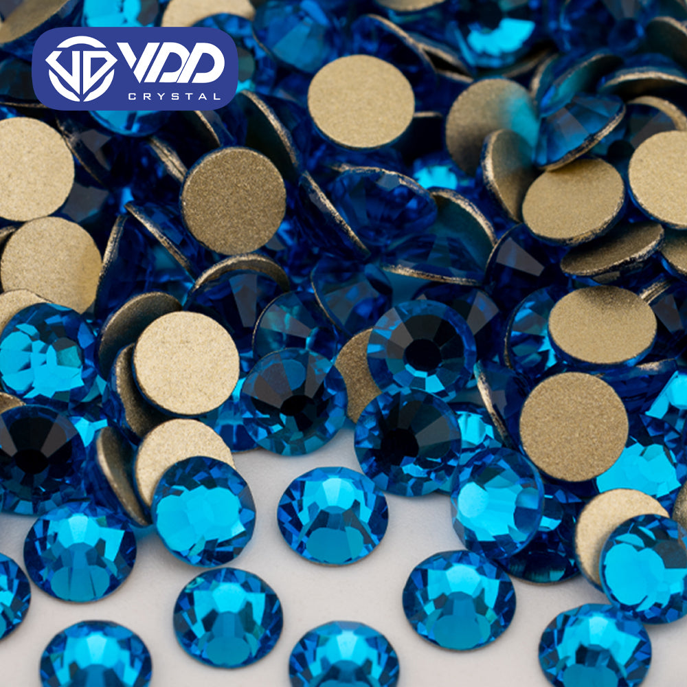 VDD 029 Capri Blue High Quality Glass Rhinestones Crystal Gold Flatback Strass Stones For Nail Art Crafts DIY Decorations