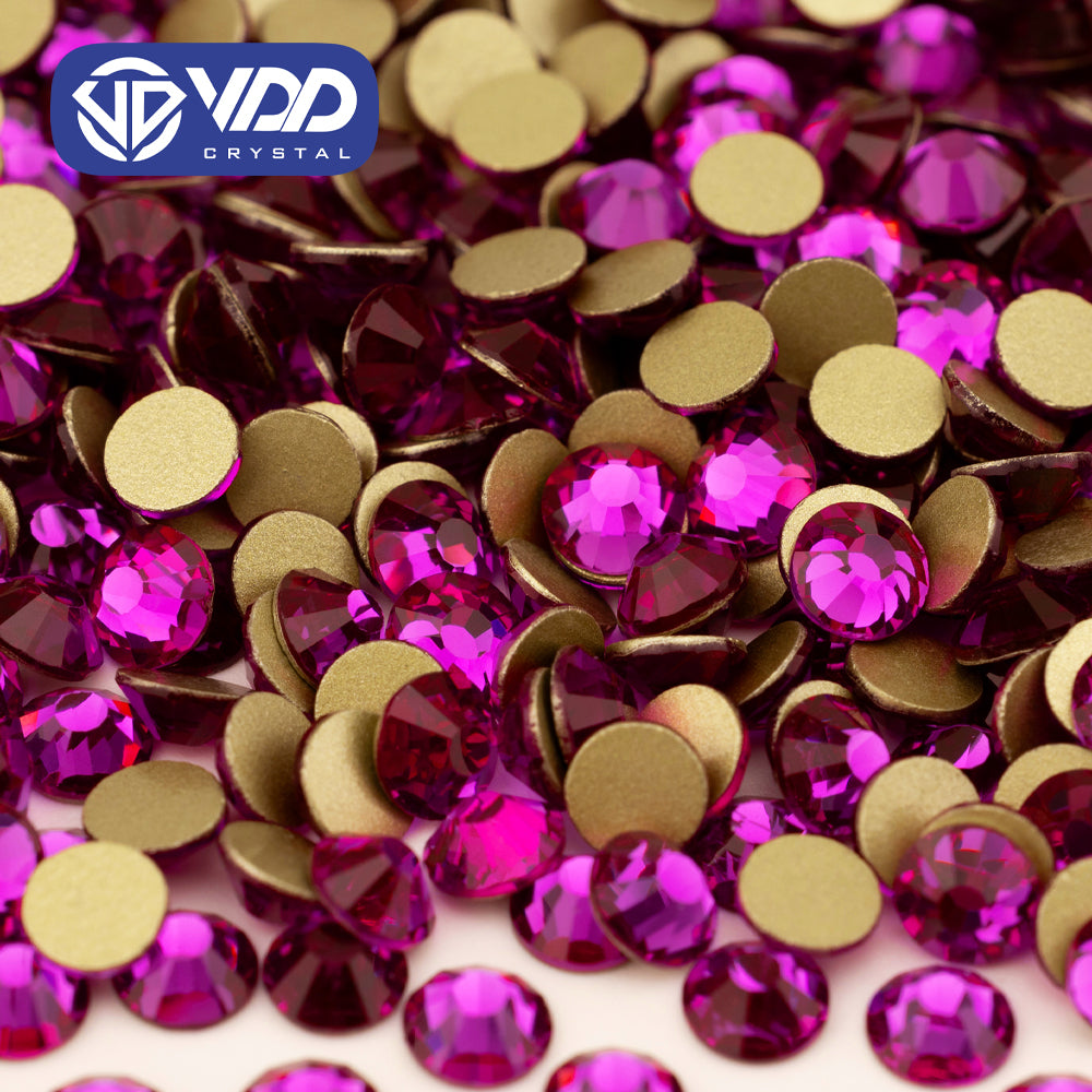 VDD 042 Fuchsia High Quality Glass Rhinestones Crystal Gold Flatback Strass Stones For Nail Art Crafts DIY Decorations