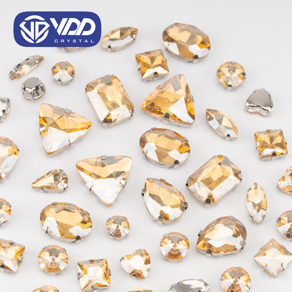 VDD Golden Shadow Multi Shape Mix Size Glass Sew on Rhinestones Crystal Flatback Stones For DIY Shoes Accessories