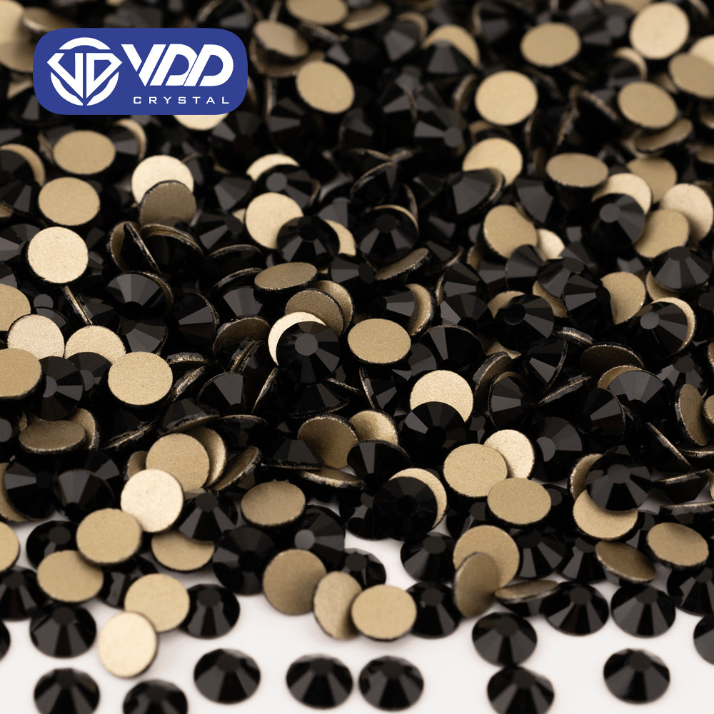 VDD 002 Jet 1440Pcs SS4-SS20 High Quality Glass Rhinestones Crystal Gold Flatback Strass Stones For Nail Art Crafts DIY Decorations