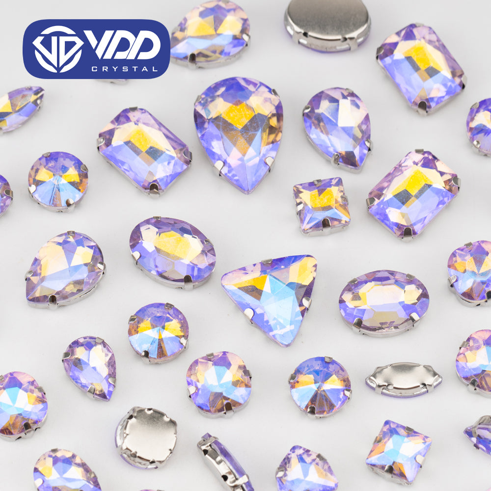 VDD Violet AB Multi Shape Mix Size Glass Sew on Rhinestones Crystal Flatback Stones For DIY Shoes Accessories