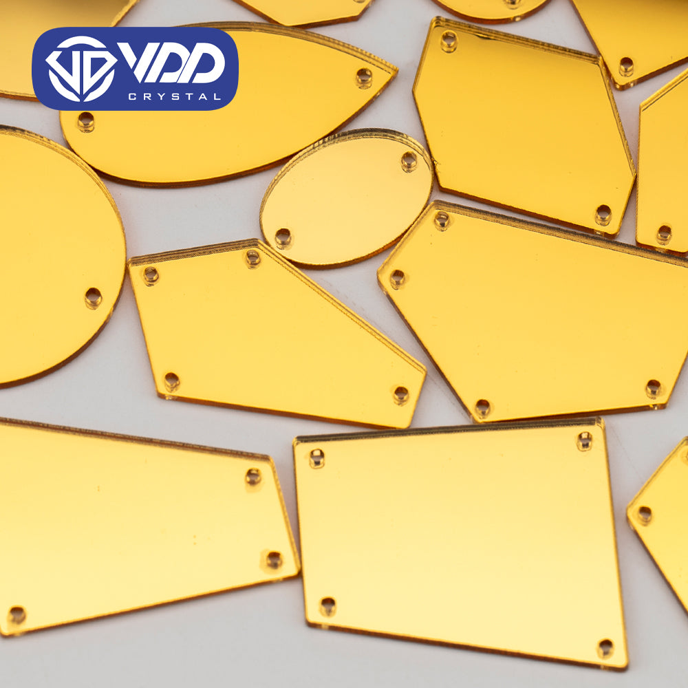 VDD 30/60/200Pcs Mix Size Golden Acrylic Mirror Sewing Rhinestones Sew On DIY Crafts Flat Back Stones For Garment Decorations