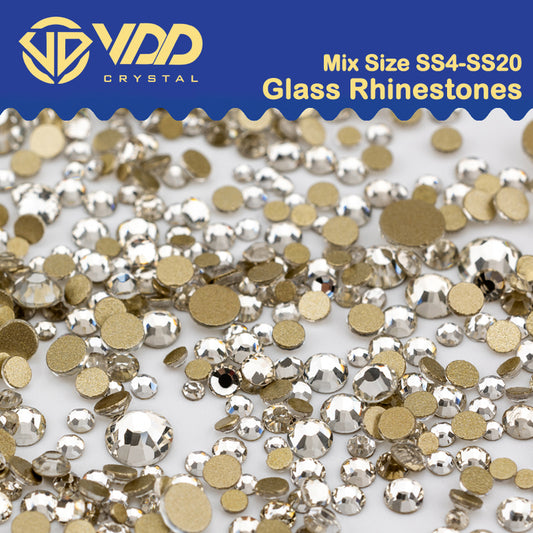 VDD 001 Crystal Mix Size SS4-SS20 Clear Crystal Rhinestones Non-hotfix Gold Flatback Glitter Stones Nail Art Crafts DIY Decorations